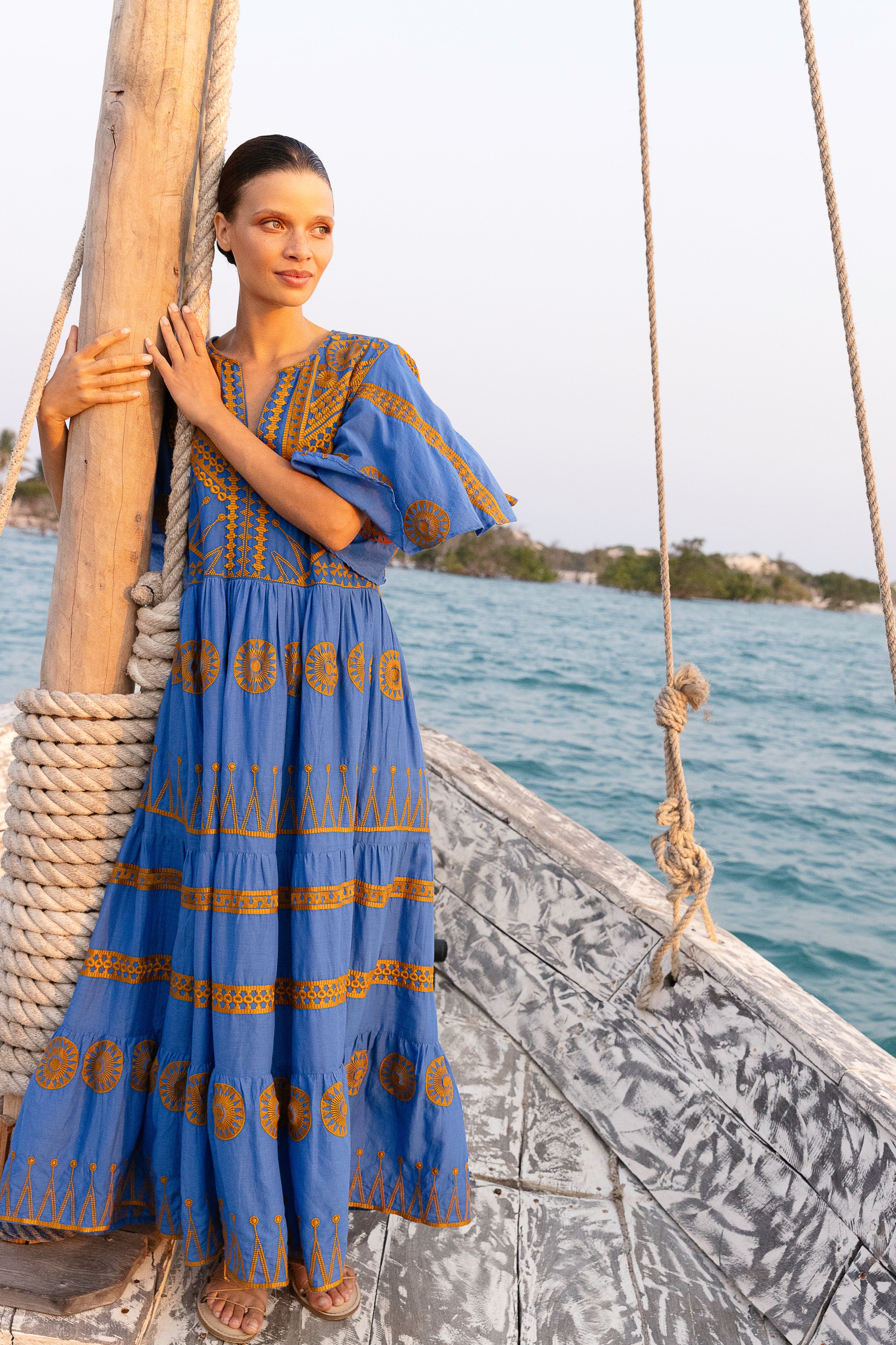 Flirty V-Neck Maxi- Soleil Blue