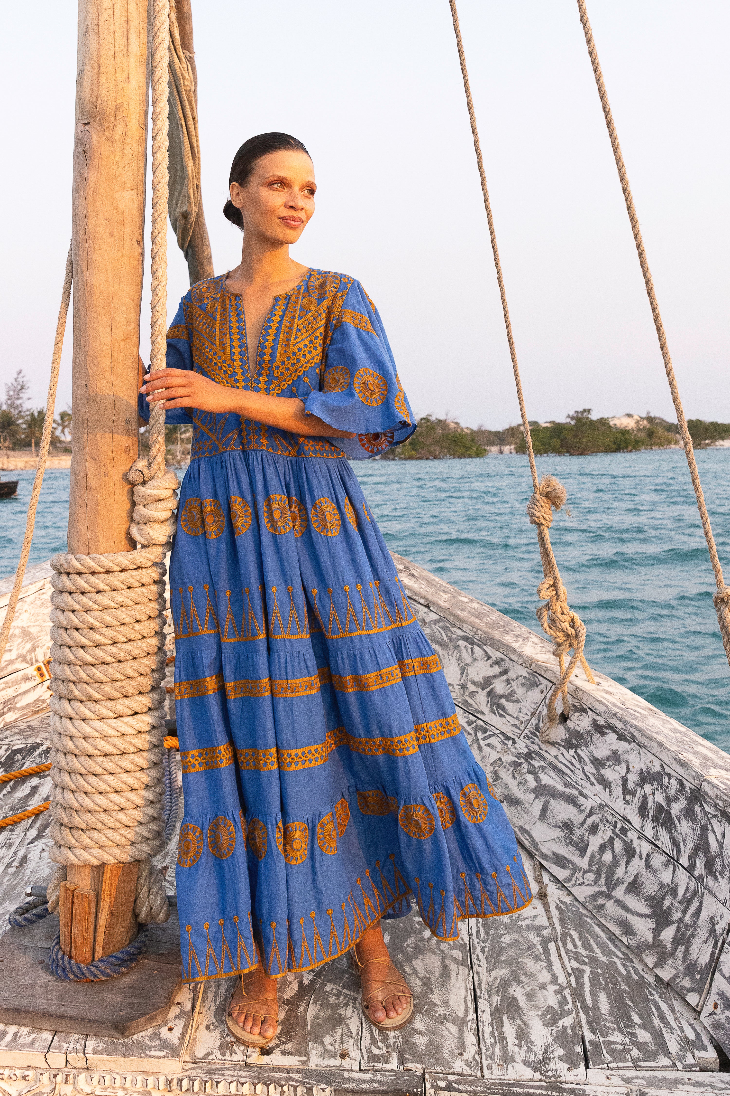 Flirty V-Neck Maxi- Soleil Blue