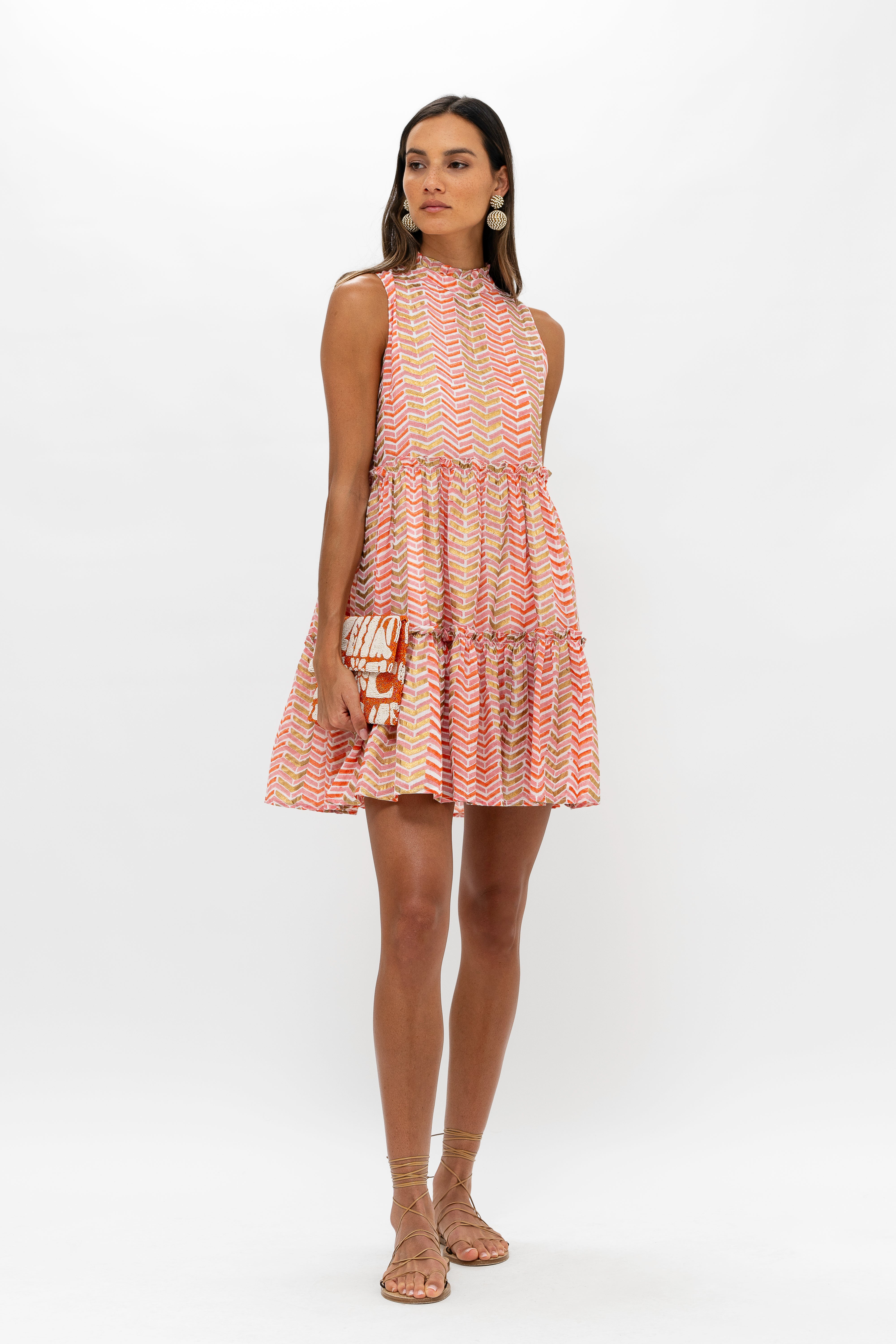 Ruffle Tiered Short Dress- Sonoma Orange