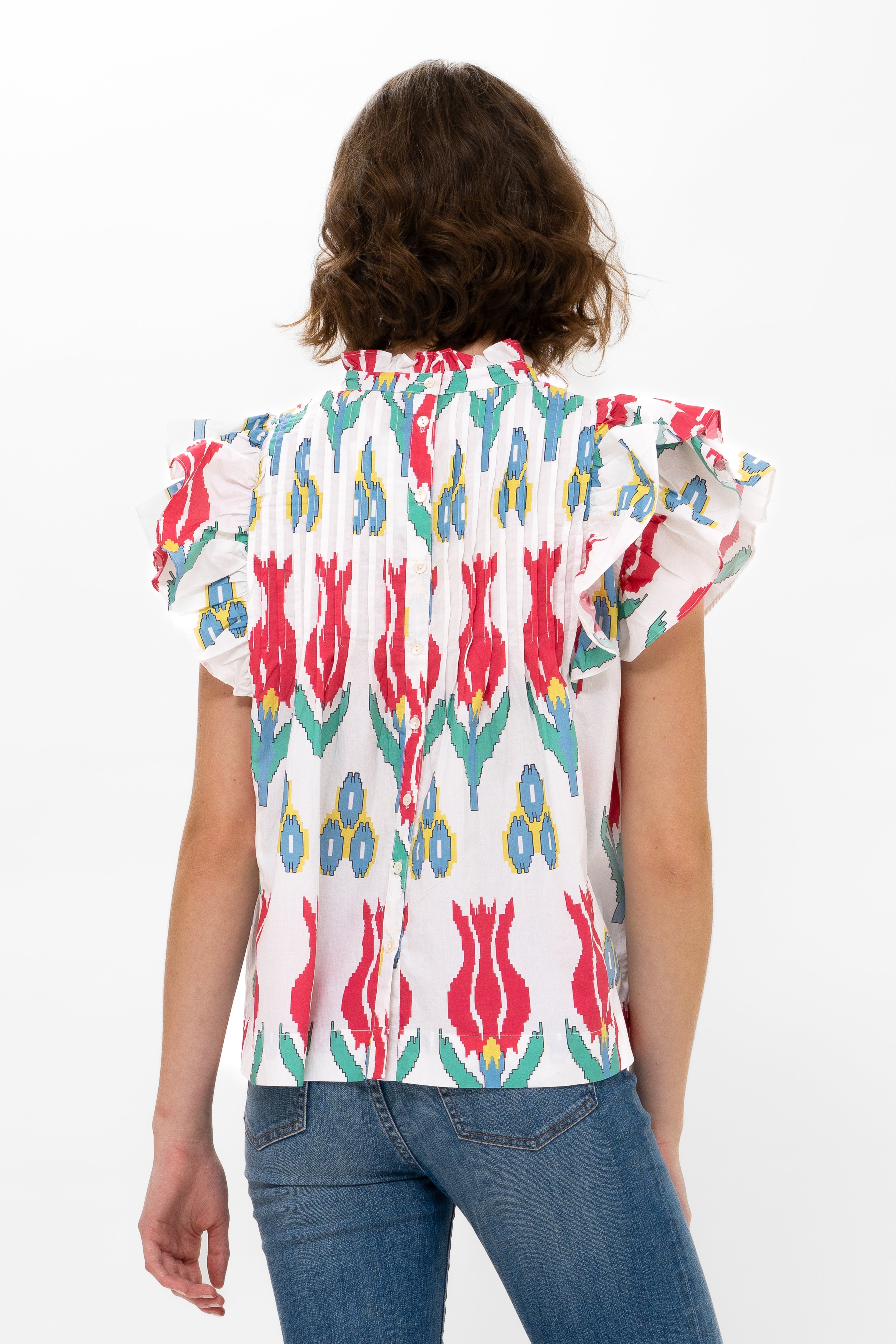 Pintuck Ruffle Top- Sumba Red