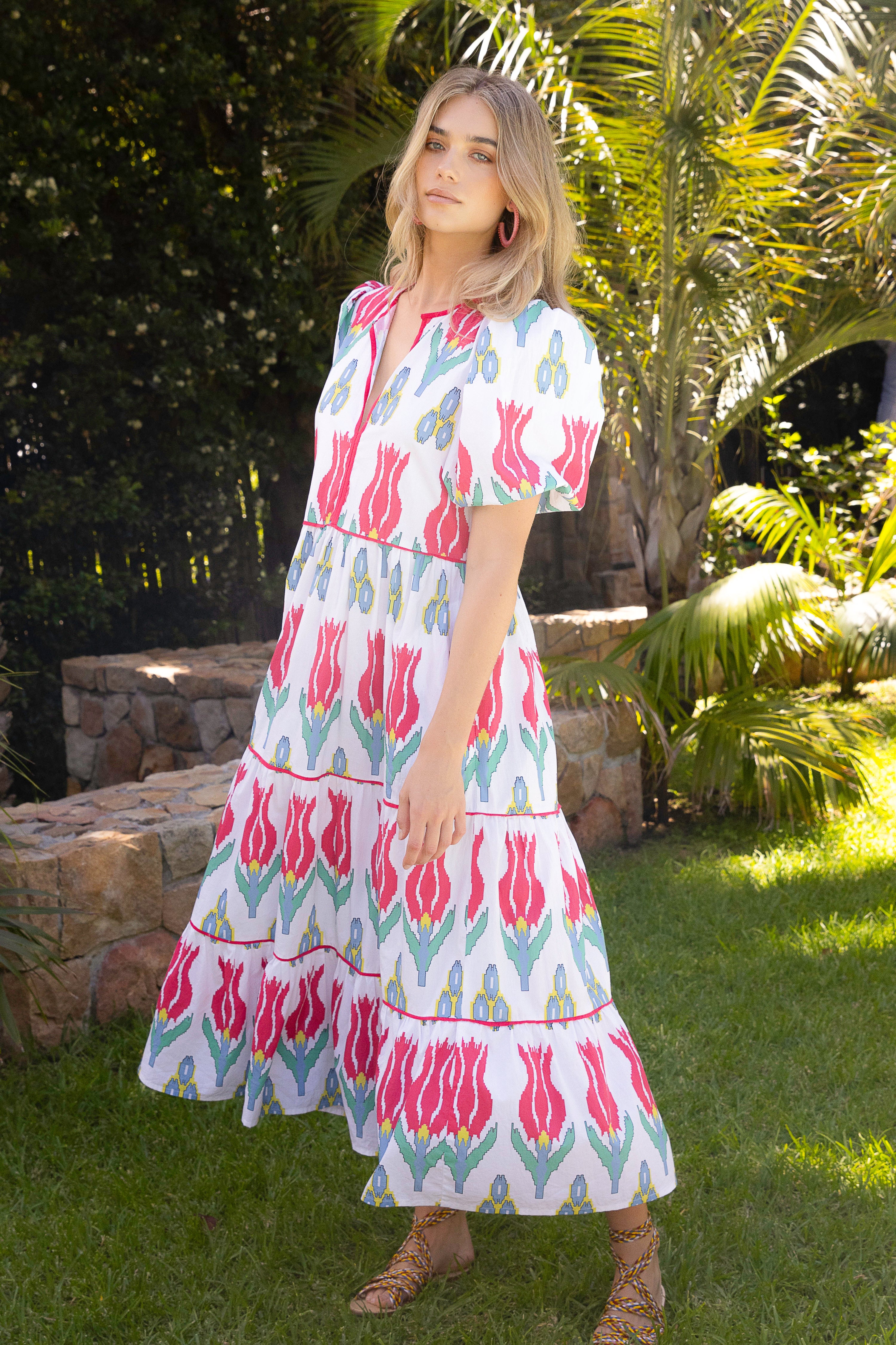 Puff Sleeve Maxi- Sumba Red