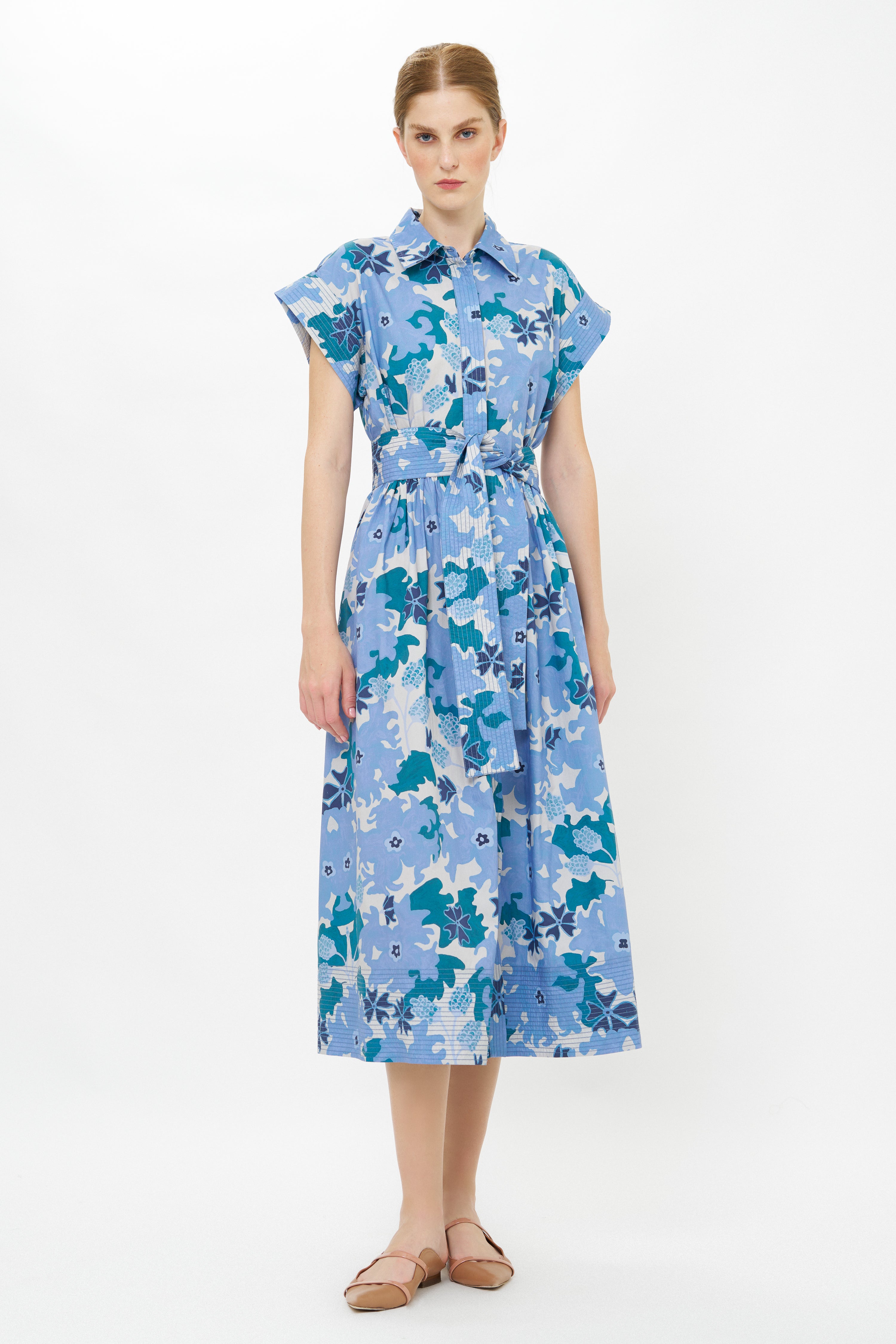 Belted Shirt Dress- Suzani Blue