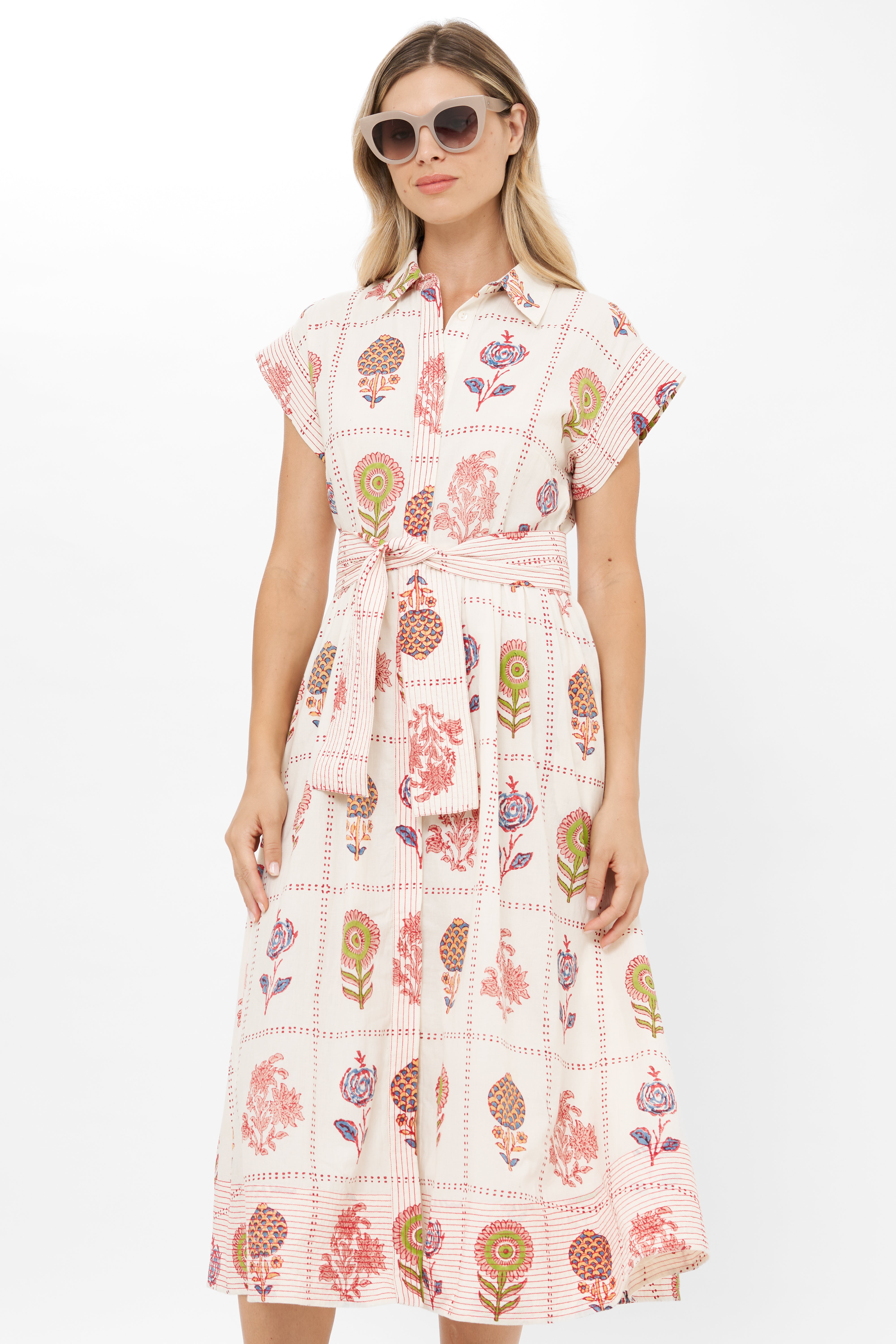 Belted Shirt Dress- Taormina Cream