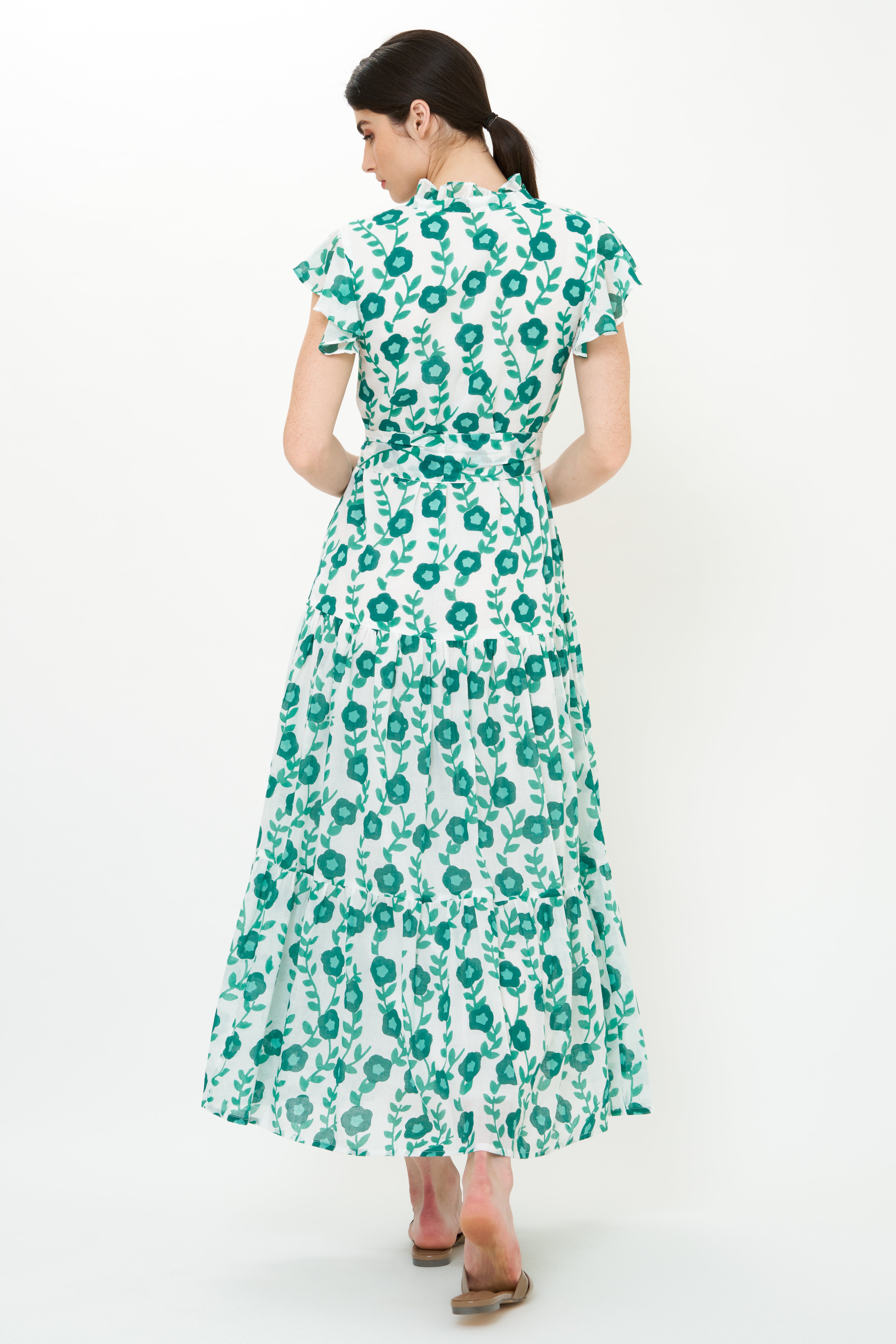 Ruffle Collar Button Maxi- Toscana Green