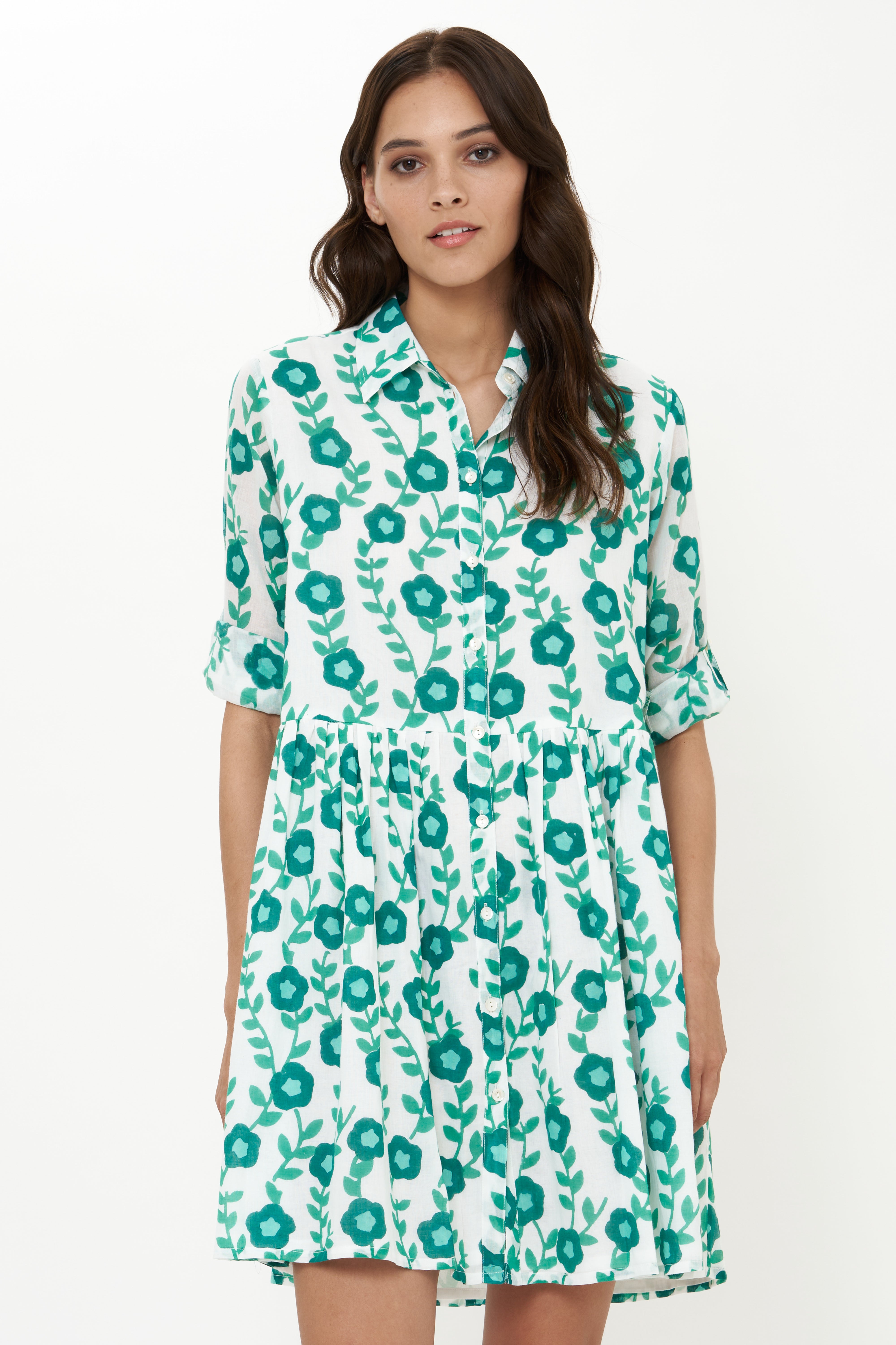 Long Sleeve Shirt Dress Mini- Toscana Green
