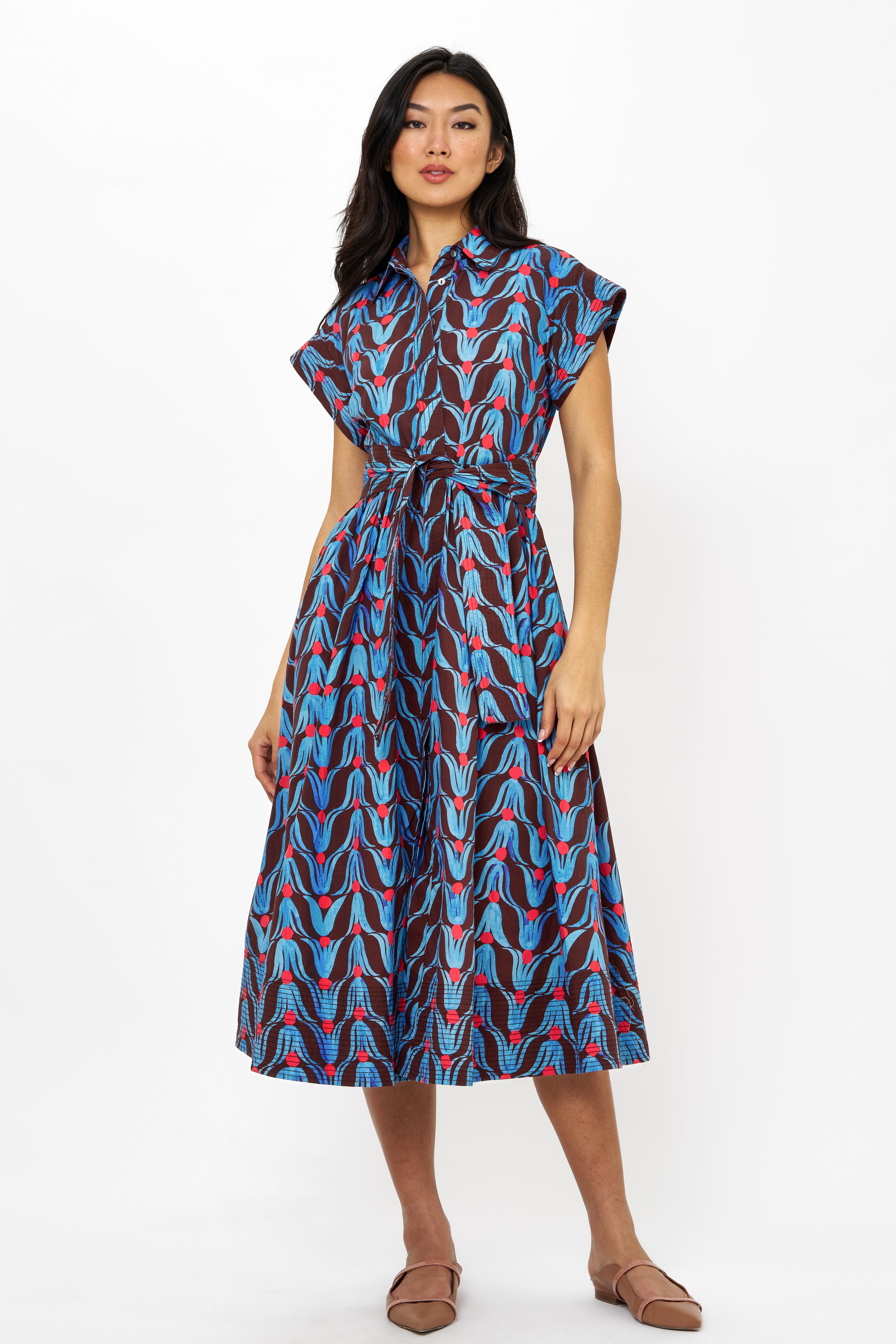 Belted Shirt Dress- Tulip Red