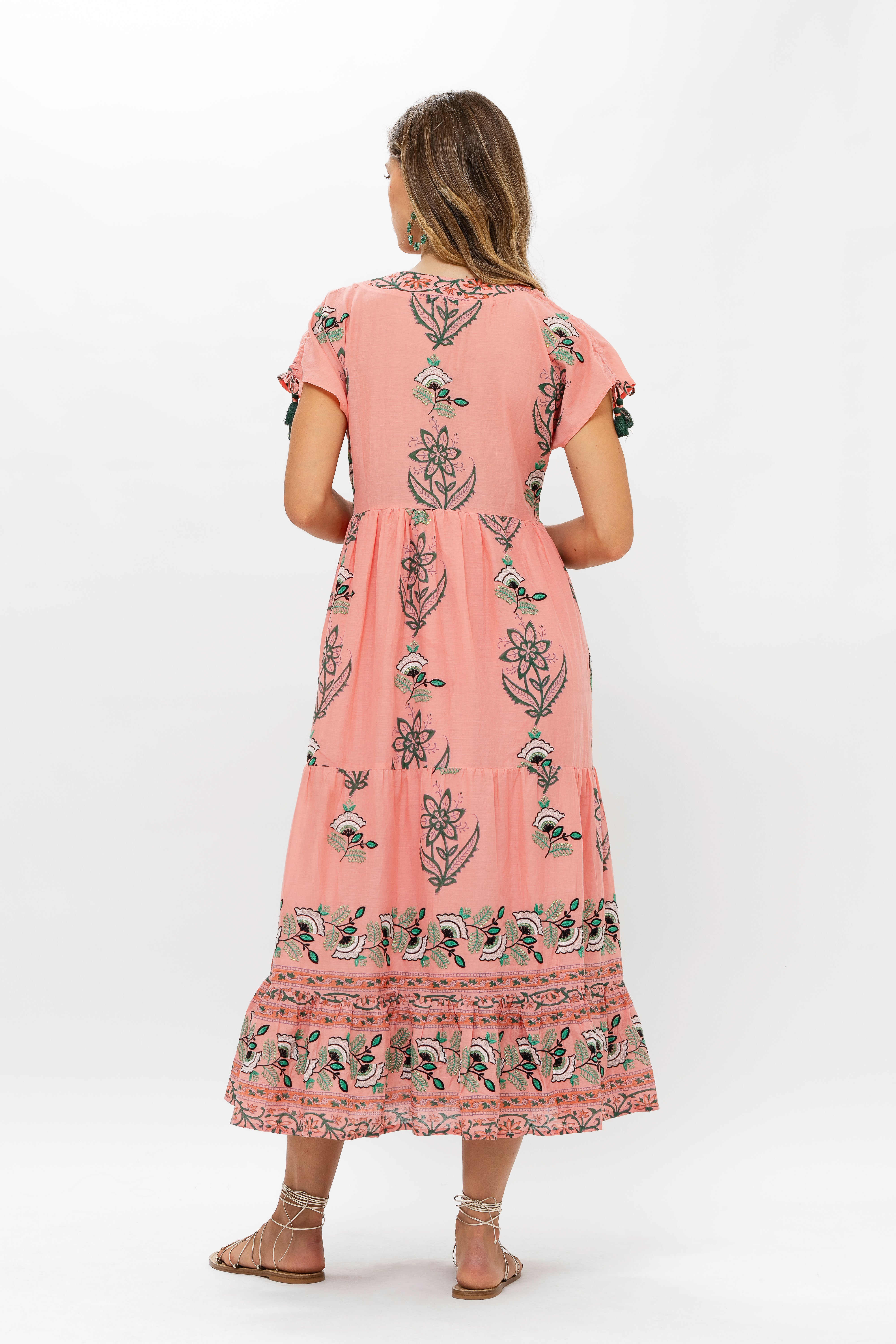 Tie Sleeve Maxi- Udaipur Coral