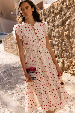 Cinched Flirty Midi- Ellsworth Red