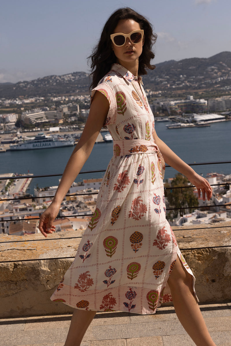 Belted Shirt Dress- Taormina Cream