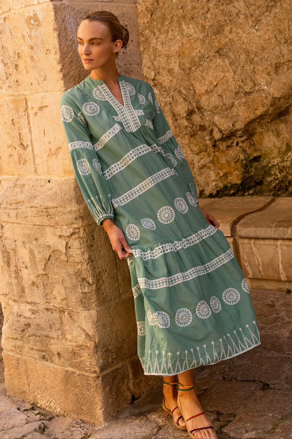 Long Sleeve Yoke Maxi- Soleil Sage