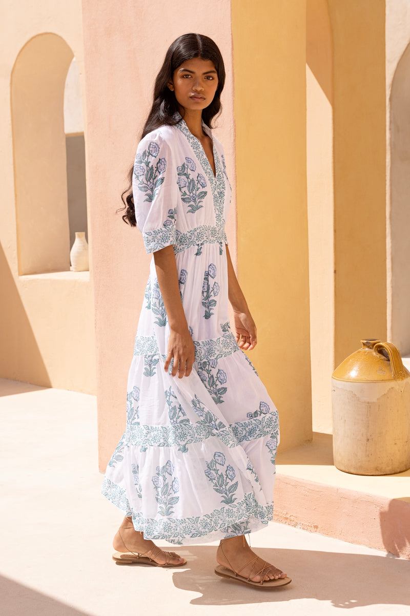 V-Neck Cuffed Maxi- Salvia Green