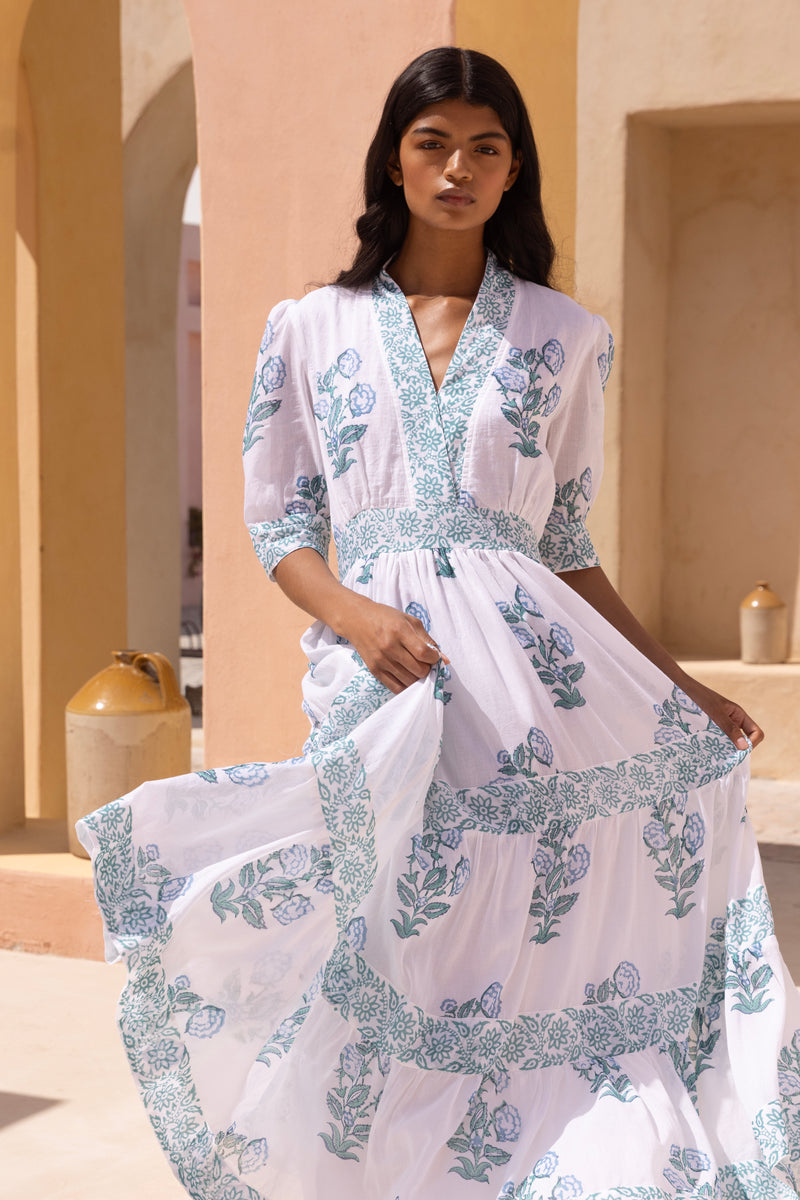 V-Neck Cuffed Maxi- Salvia Green