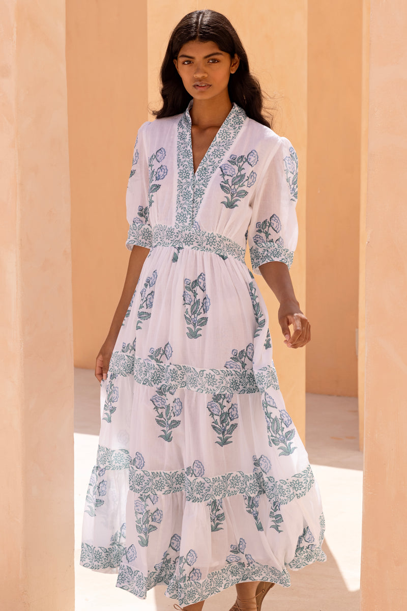 V-Neck Cuffed Maxi- Salvia Green