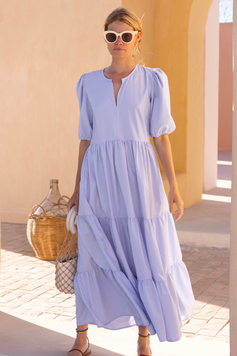 Puff Sleeve Maxi- Chatham Blue