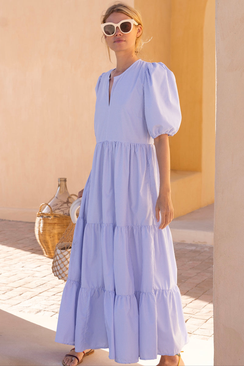Puff Sleeve Maxi- Chatham Blue