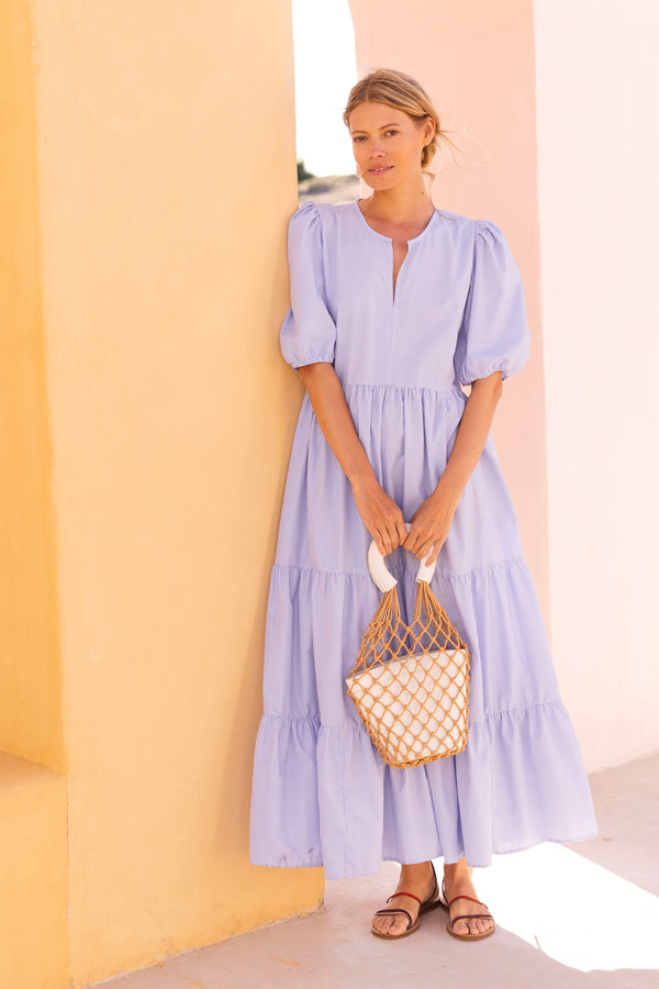 Puff Sleeve Maxi- Chatham Blue