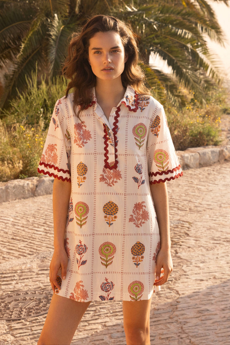 Collared Shirt Dress Mini- Taormina Cream