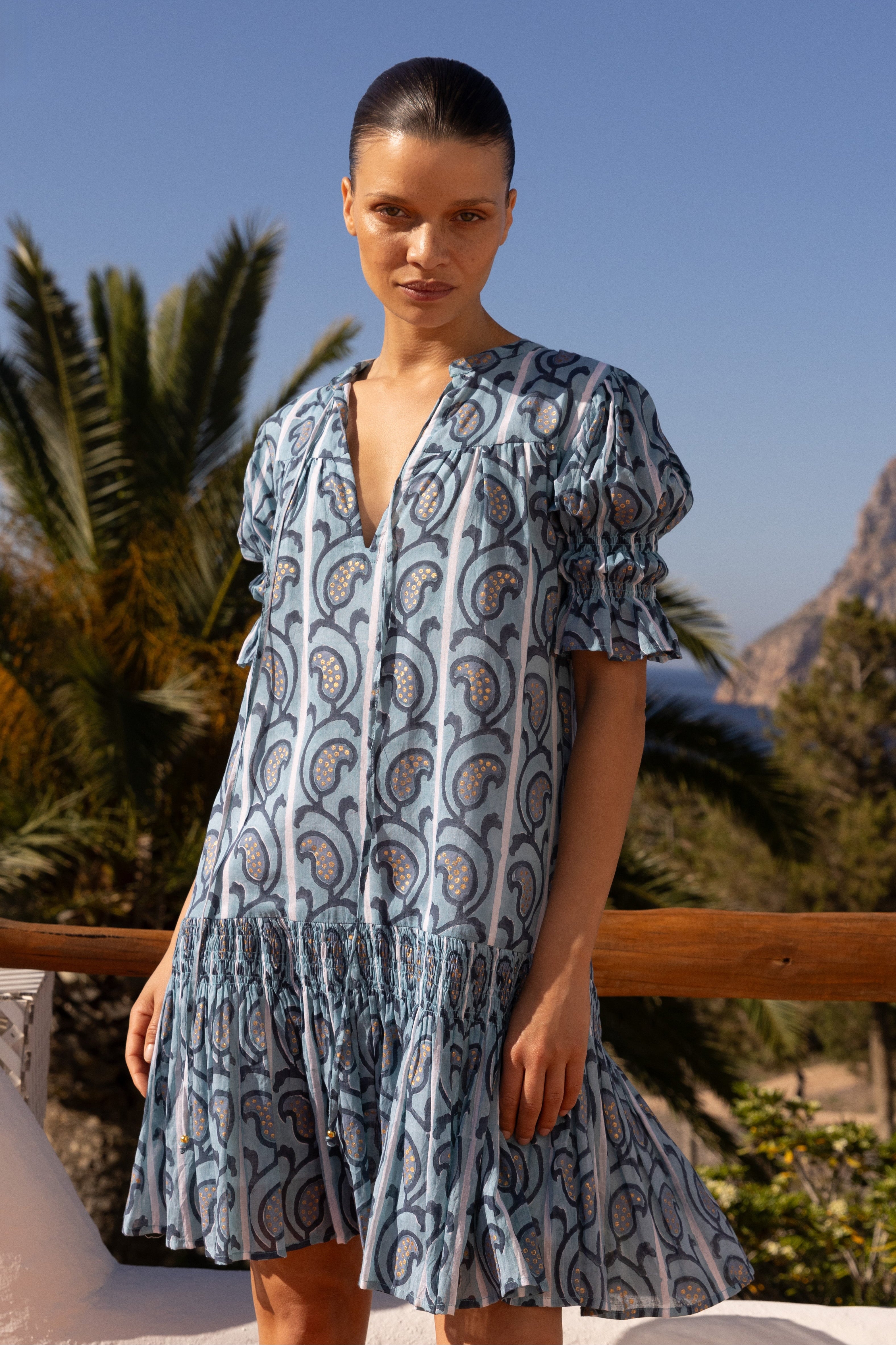 Smocked Drop Mini- Goa Blue