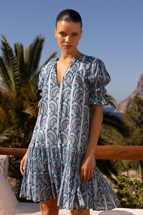 Smocked Drop Mini- Goa Blue