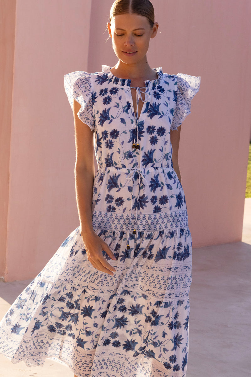 Cinched Flirty Midi- Marion Blue