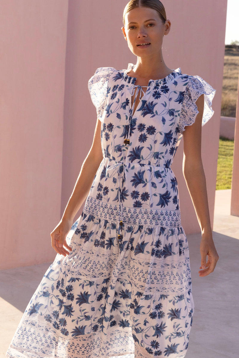 Cinched Flirty Midi- Marion Blue