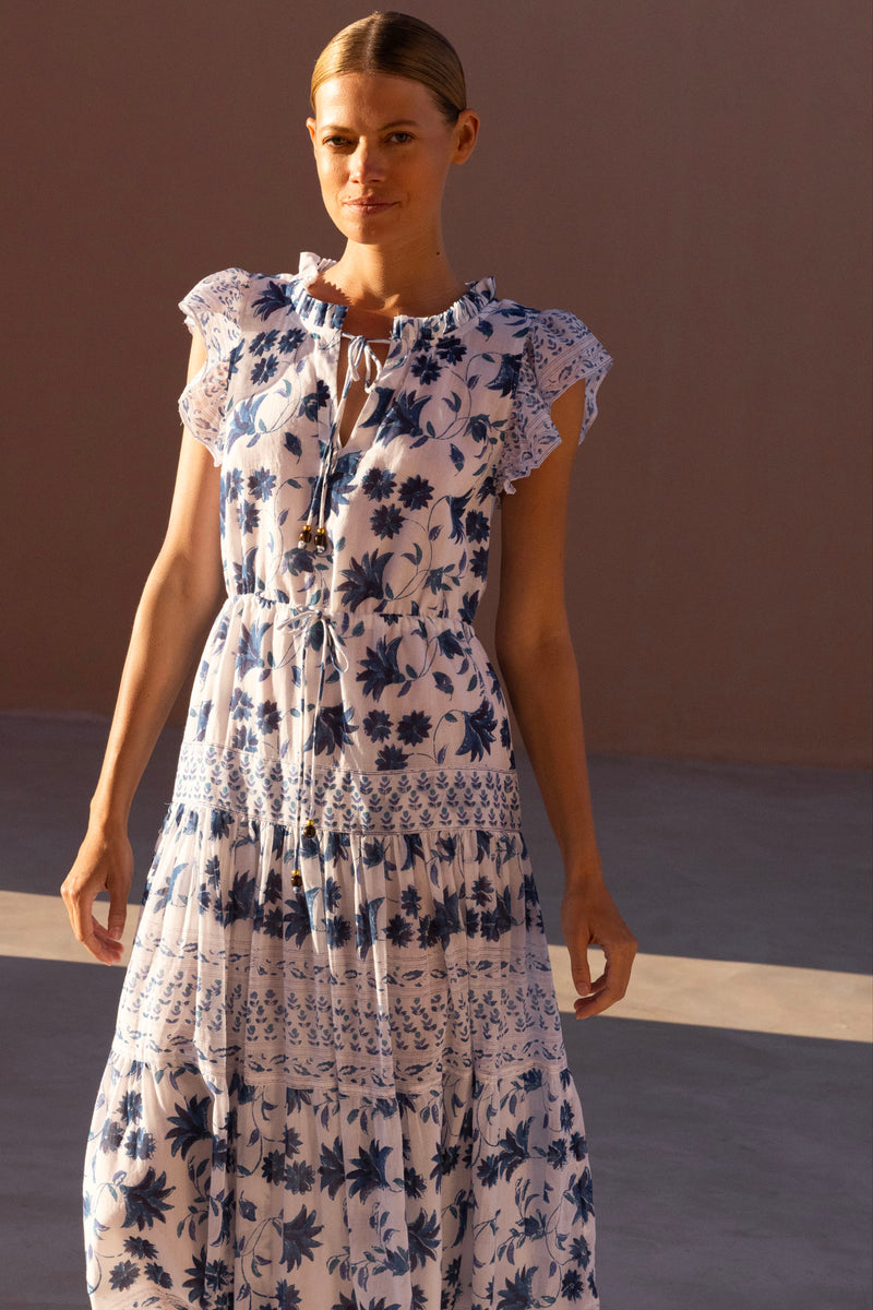 Cinched Flirty Midi- Marion Blue