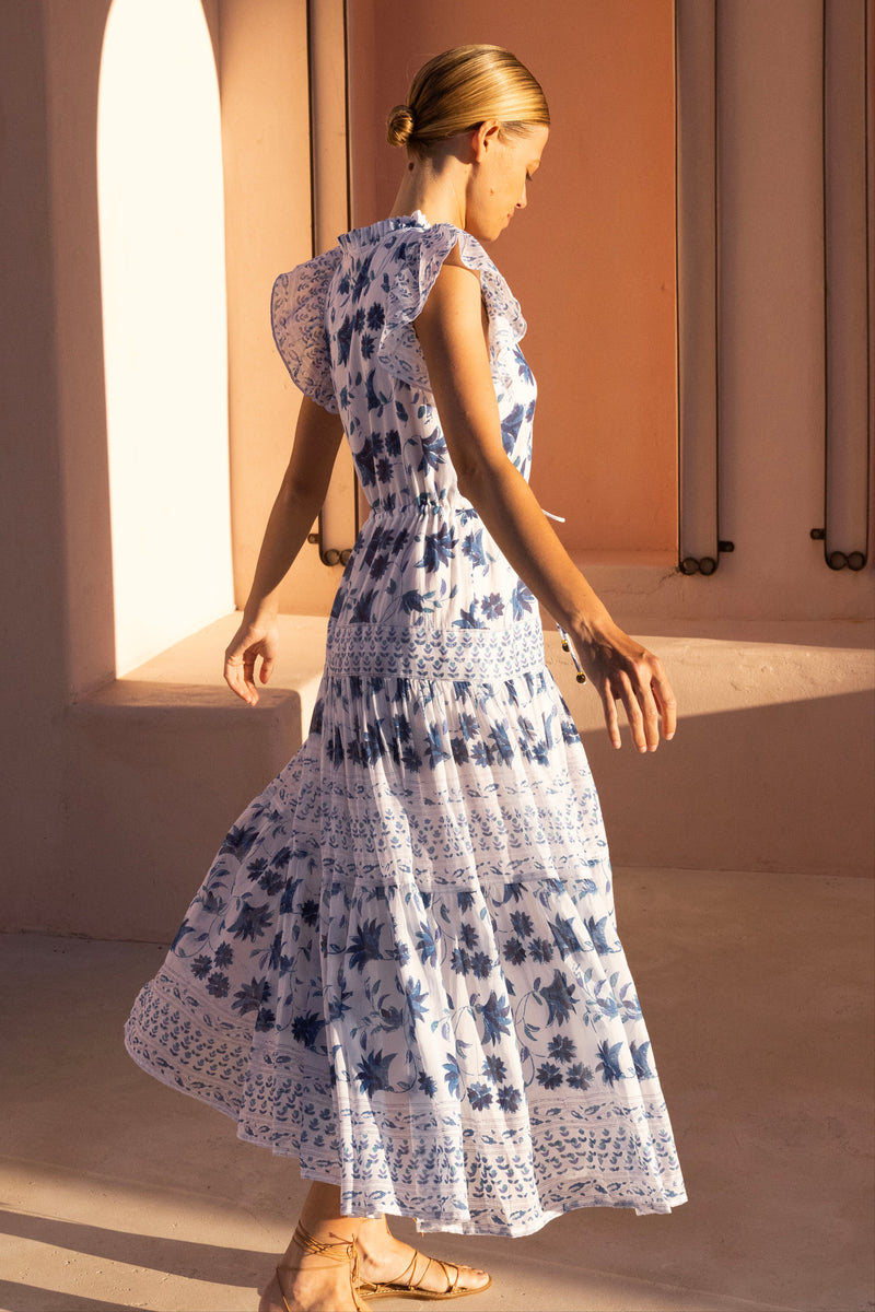 Cinched Flirty Midi- Marion Blue
