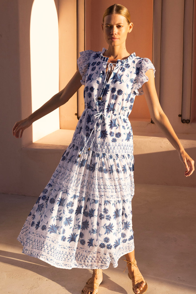 Cinched Flirty Midi- Marion Blue