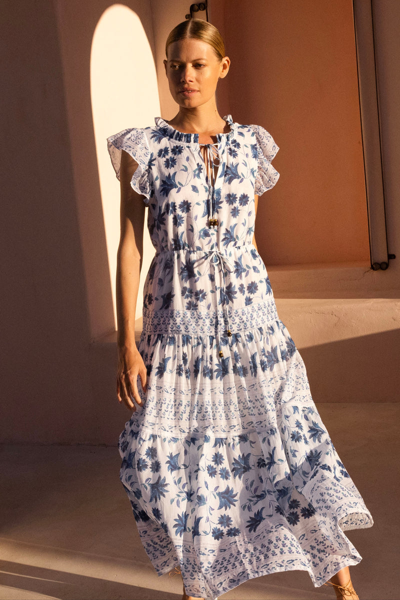 Cinched Flirty Midi- Marion Blue