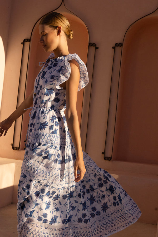 Cinched Flirty Midi- Marion Blue