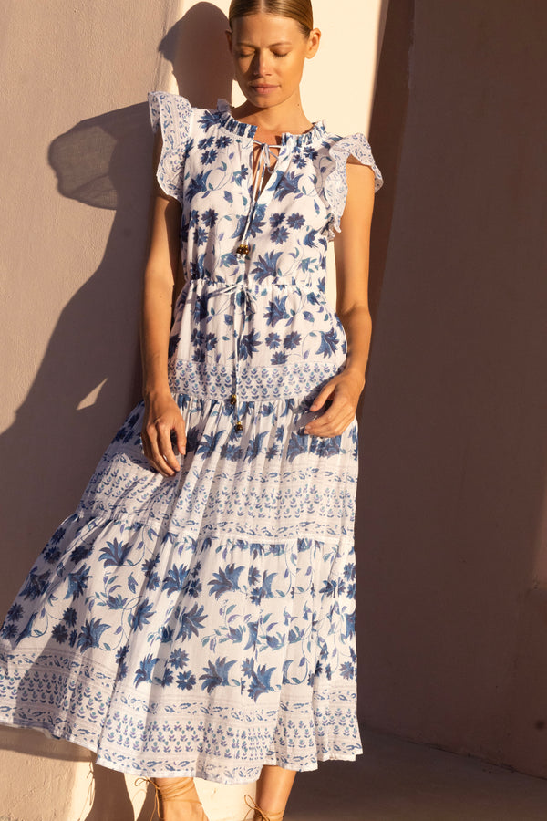 Cinched Flirty Midi- Marion Blue