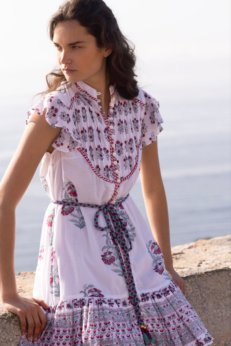 Flirty High Neck Button Mini- Napa Red