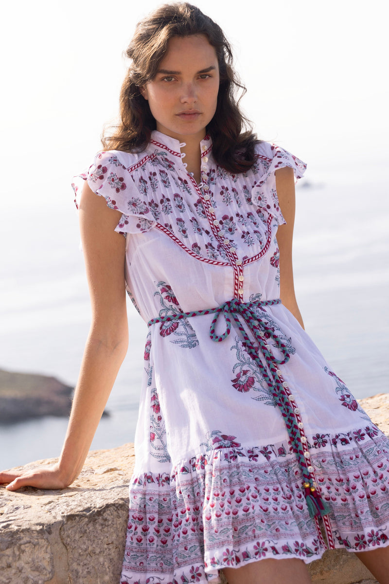 Flirty High Neck Button Mini- Napa Red