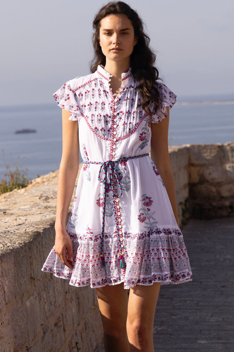 Flirty High Neck Button Mini- Napa Red