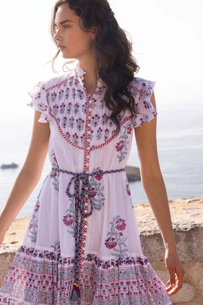 Flirty High Neck Button Mini- Napa Red