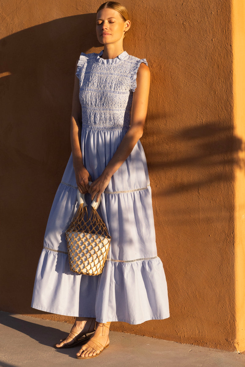 Sleeveless Smocked Maxi- Chatham Blue
