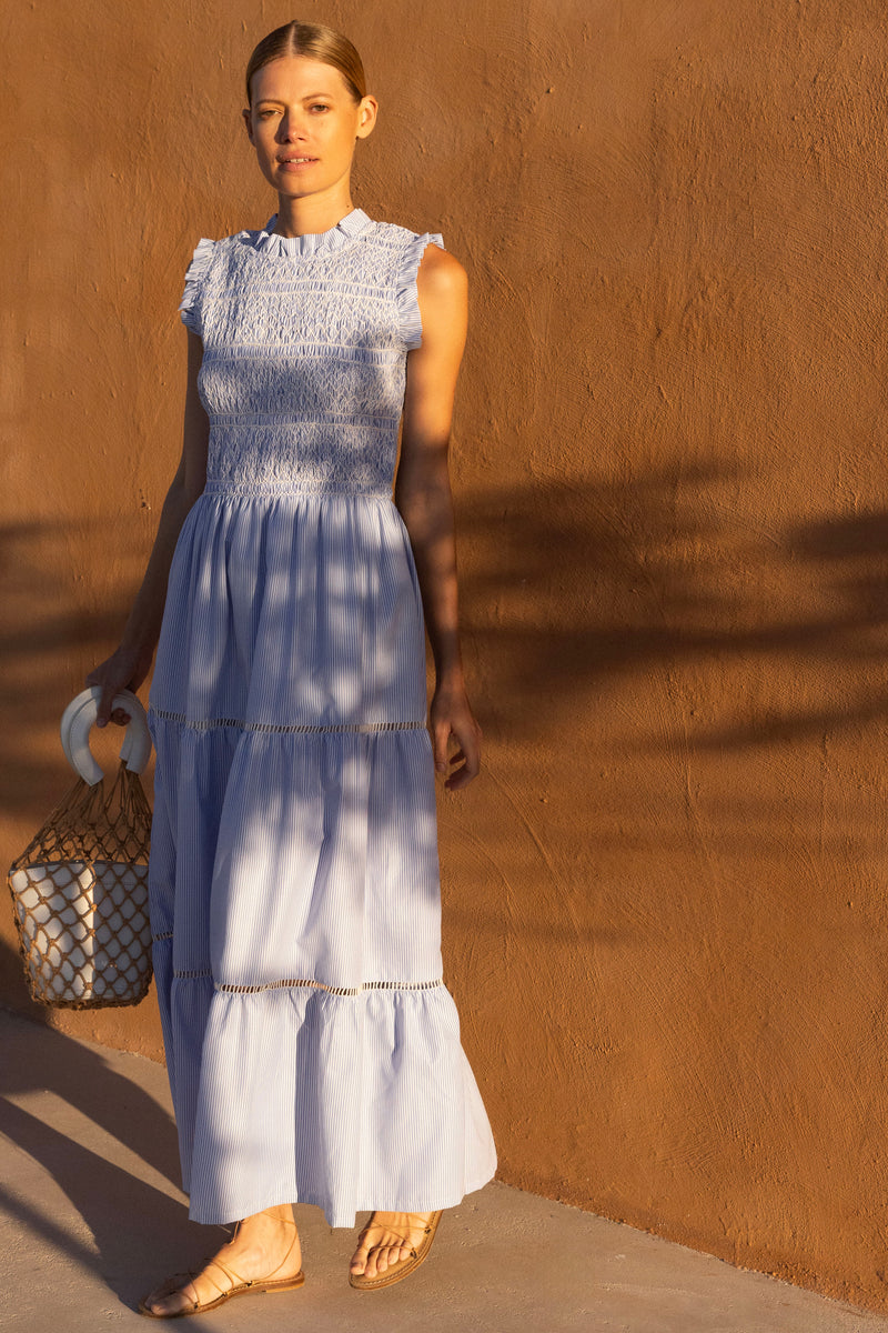 Sleeveless Smocked Maxi- Chatham Blue