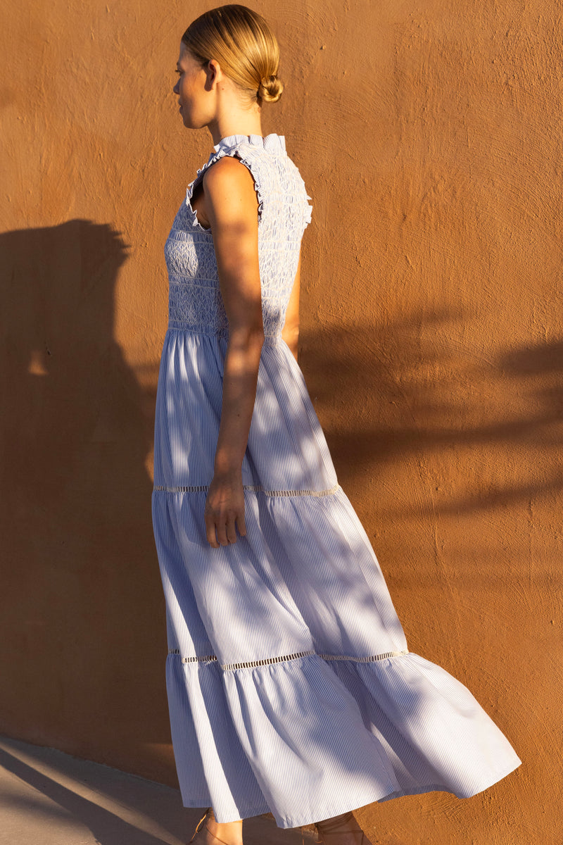 Sleeveless Smocked Maxi- Chatham Blue