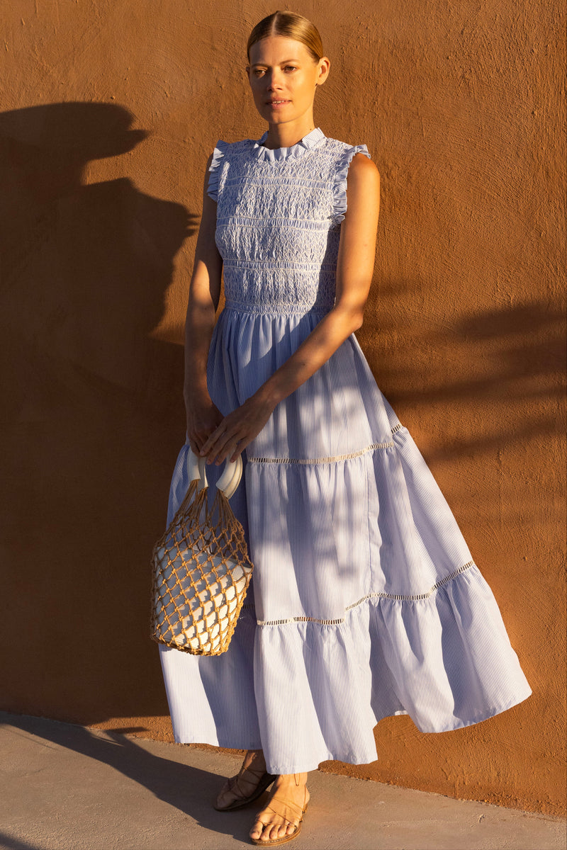 Sleeveless Smocked Maxi- Chatham Blue