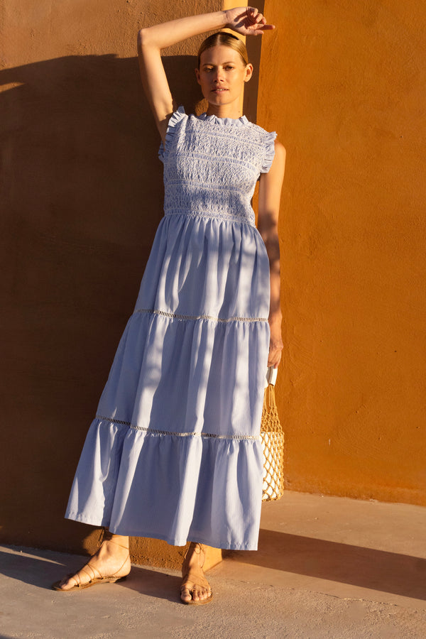 Sleeveless Smocked Maxi- Chatham Blue