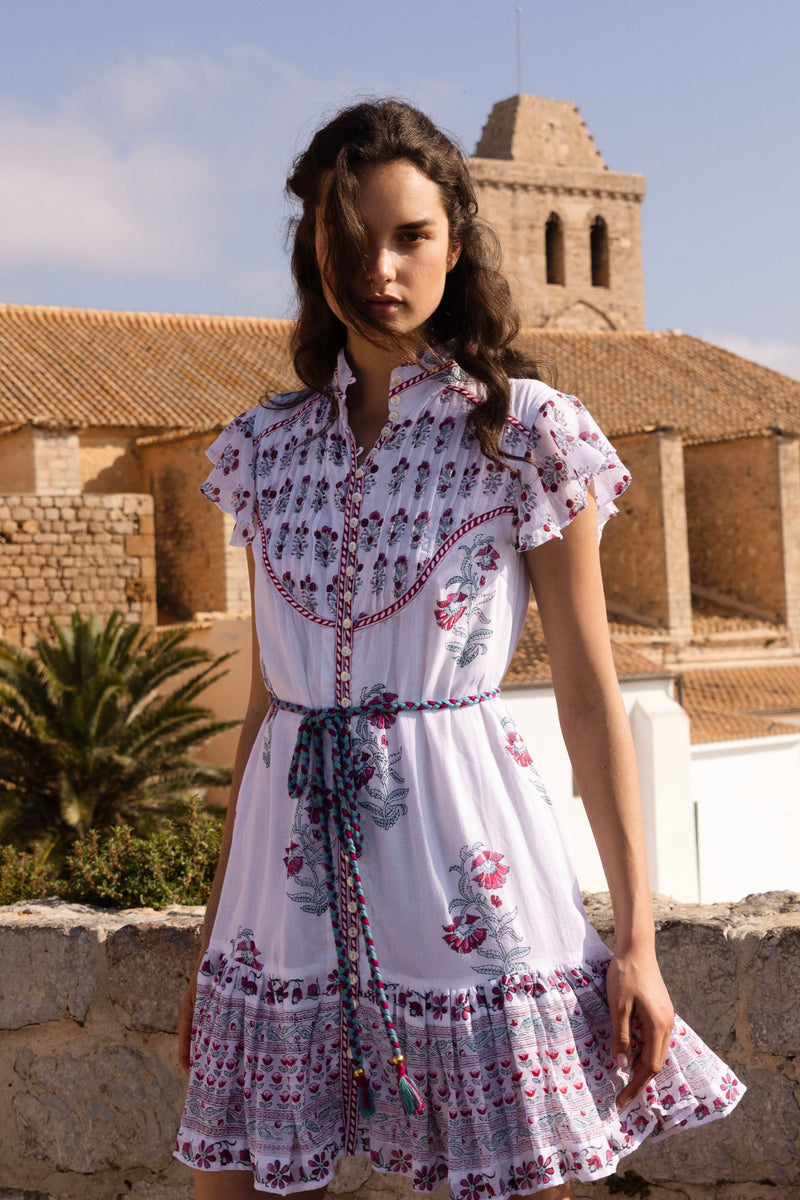 Flirty High Neck Button Mini- Napa Red