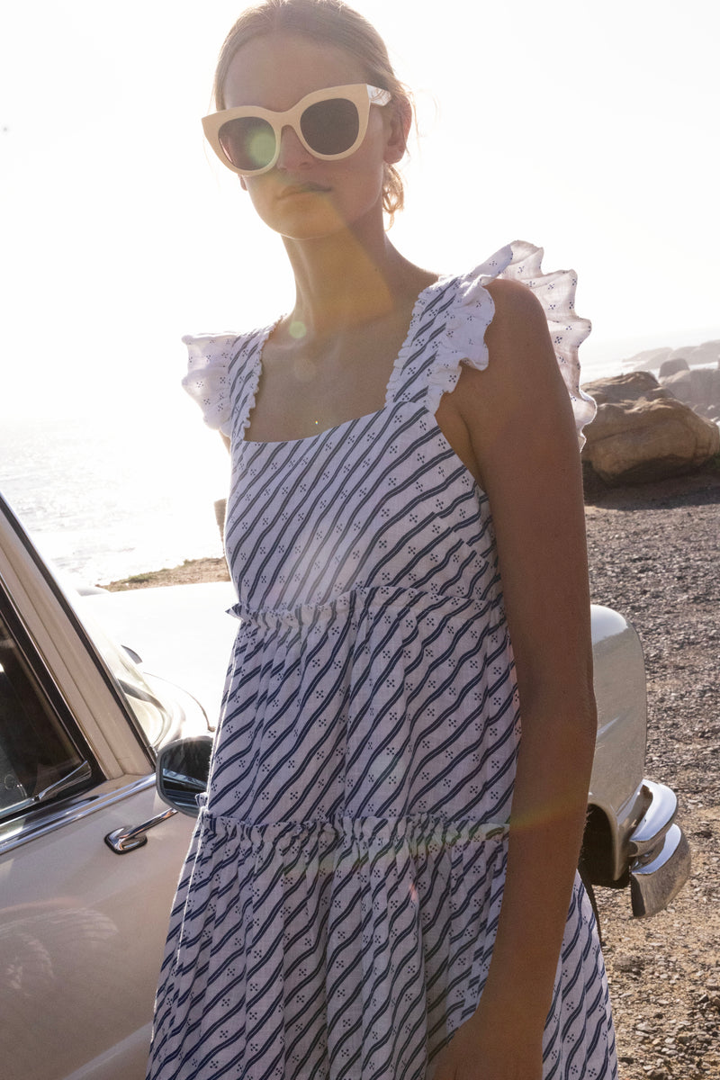 Smocked Square Neck Mini- Dipsy Navy