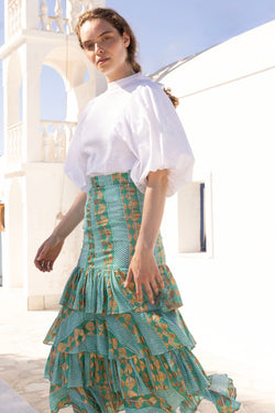 Ruffle Maxi Skirt- Ascot Teal