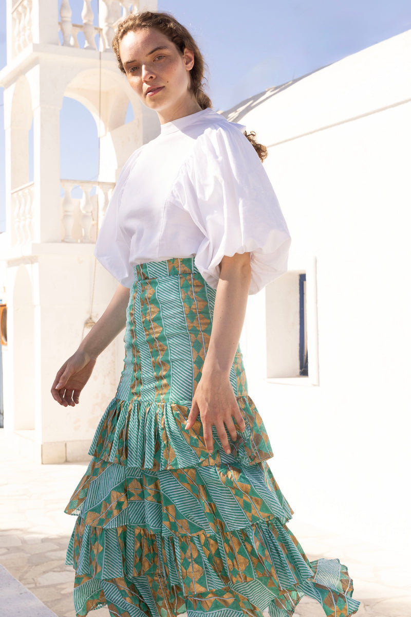 Ruffle Maxi Skirt- Ascot Teal