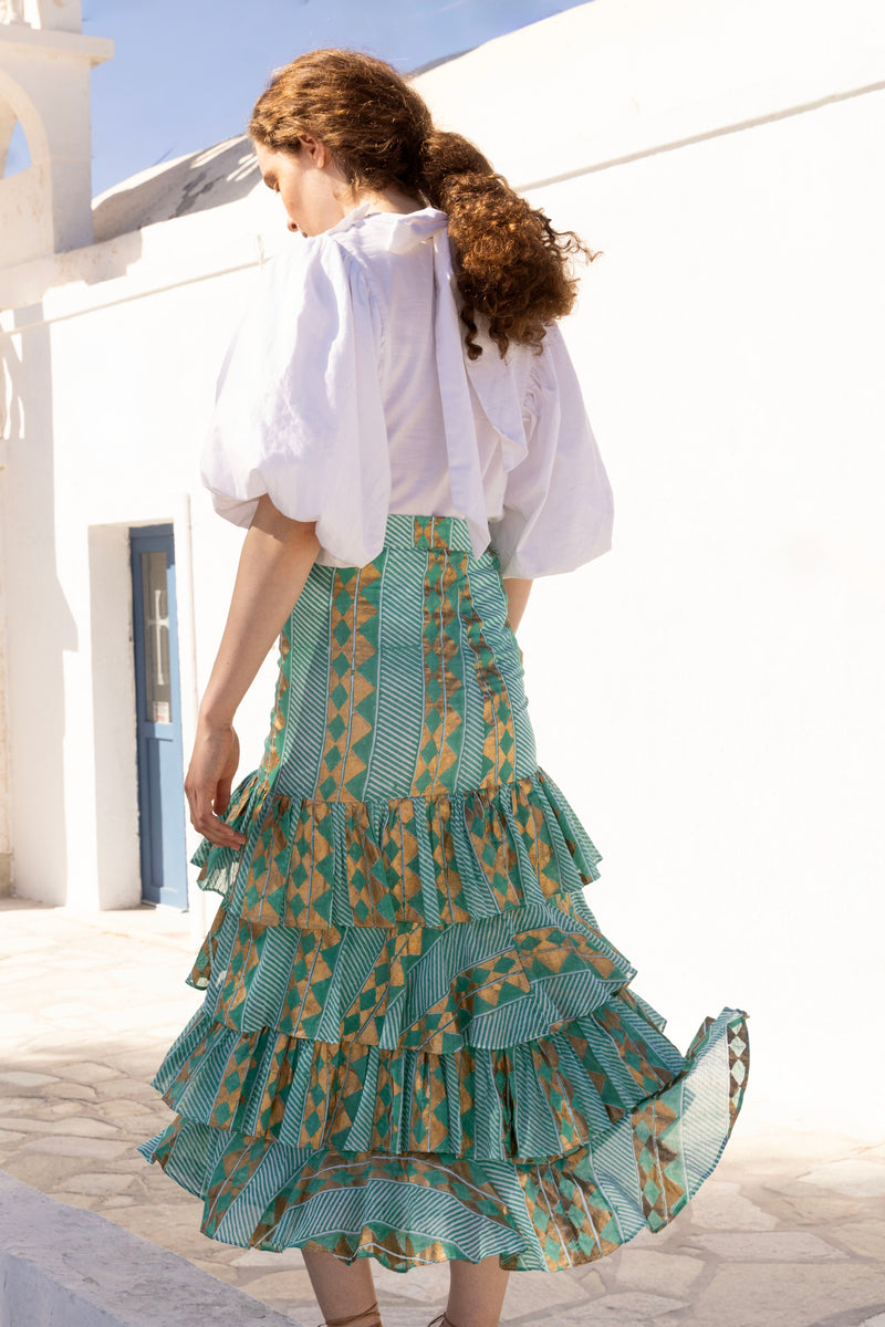 Ruffle Maxi Skirt- Ascot Teal