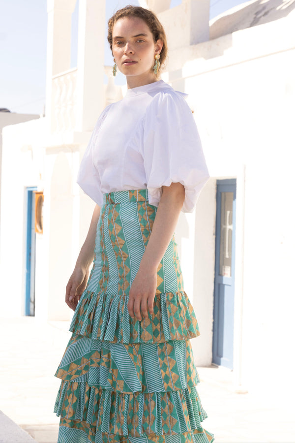 Ruffle Maxi Skirt- Ascot Teal