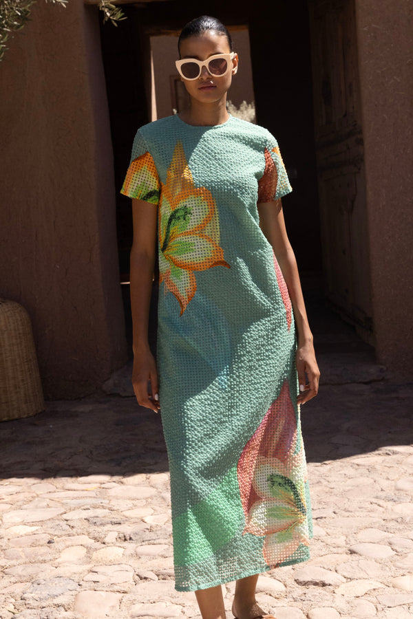 Short Sleeve Shift Maxi- Hibiscus Sage