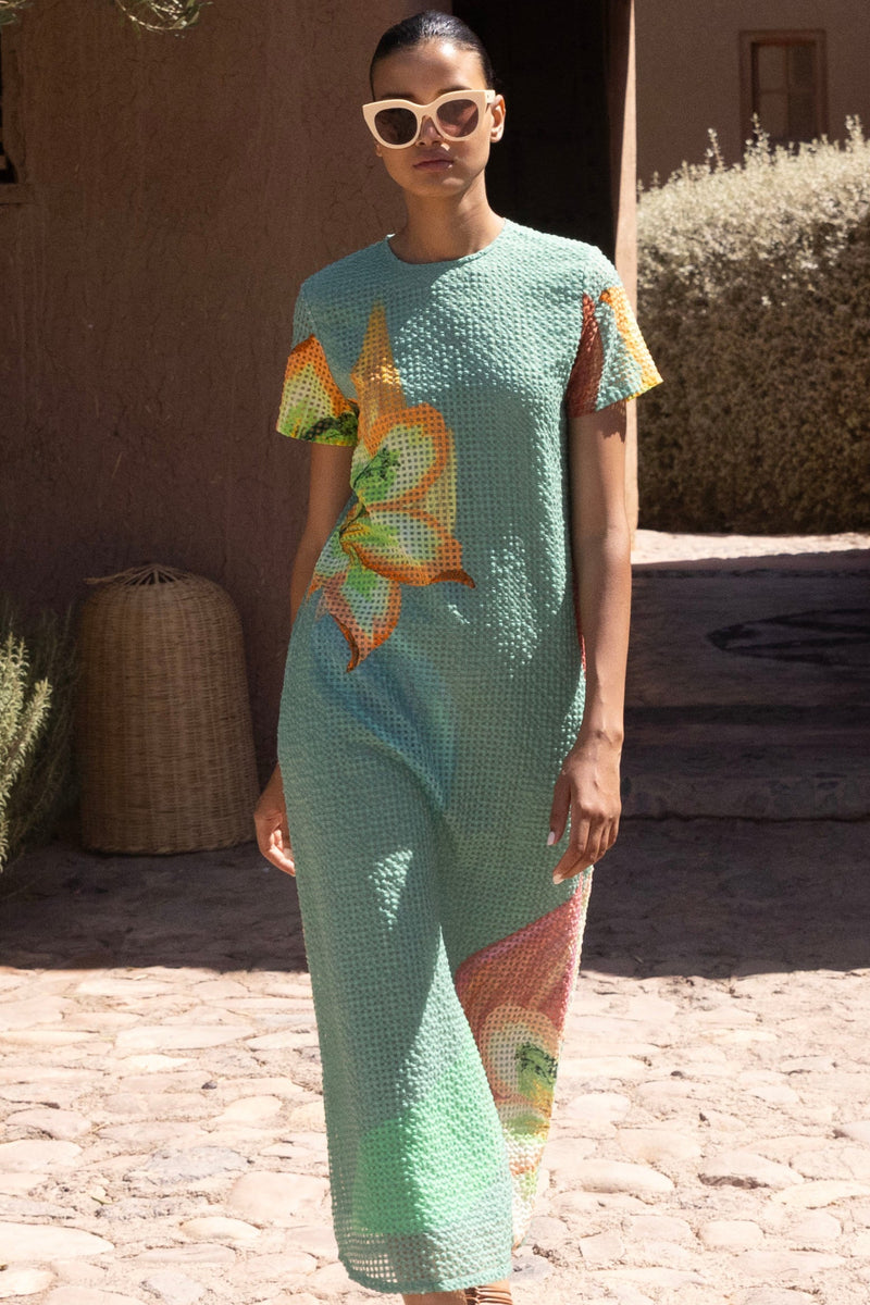 Short Sleeve Shift Maxi- Hibiscus Sage