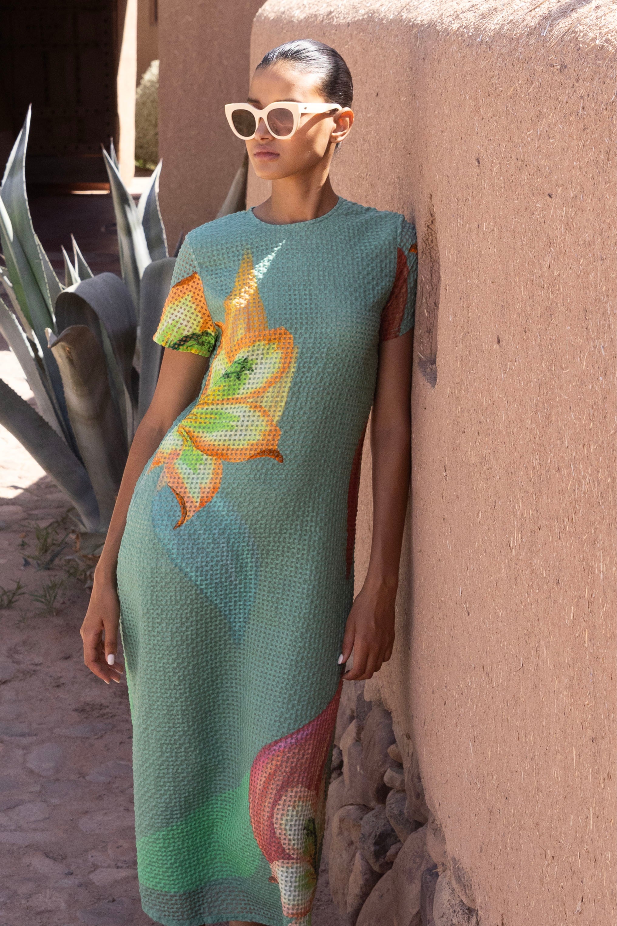 Short Sleeve Shift Maxi- Hibiscus Sage