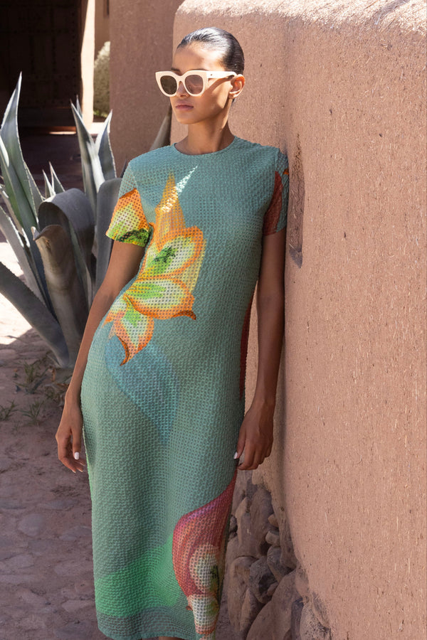 Short Sleeve Shift Maxi- Hibiscus Sage